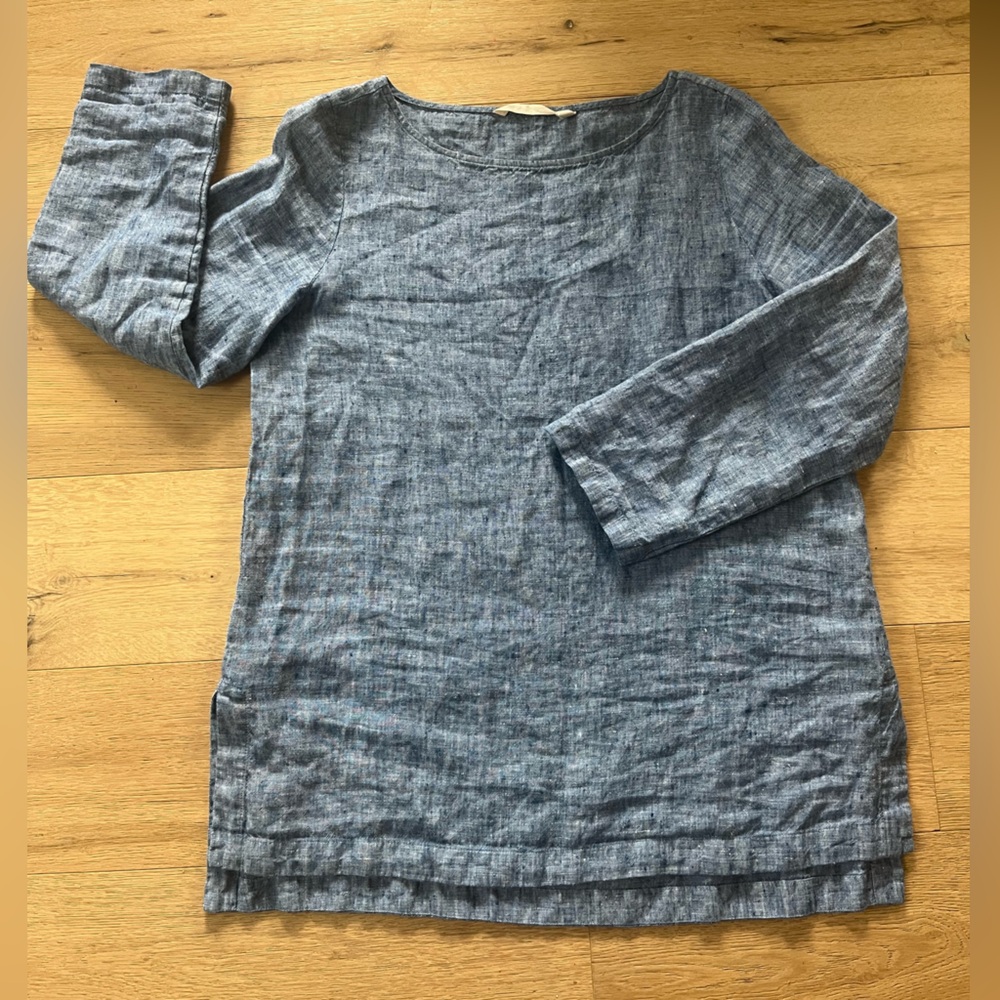 Soft Surroundings 100% Linen Blue Tunic Top